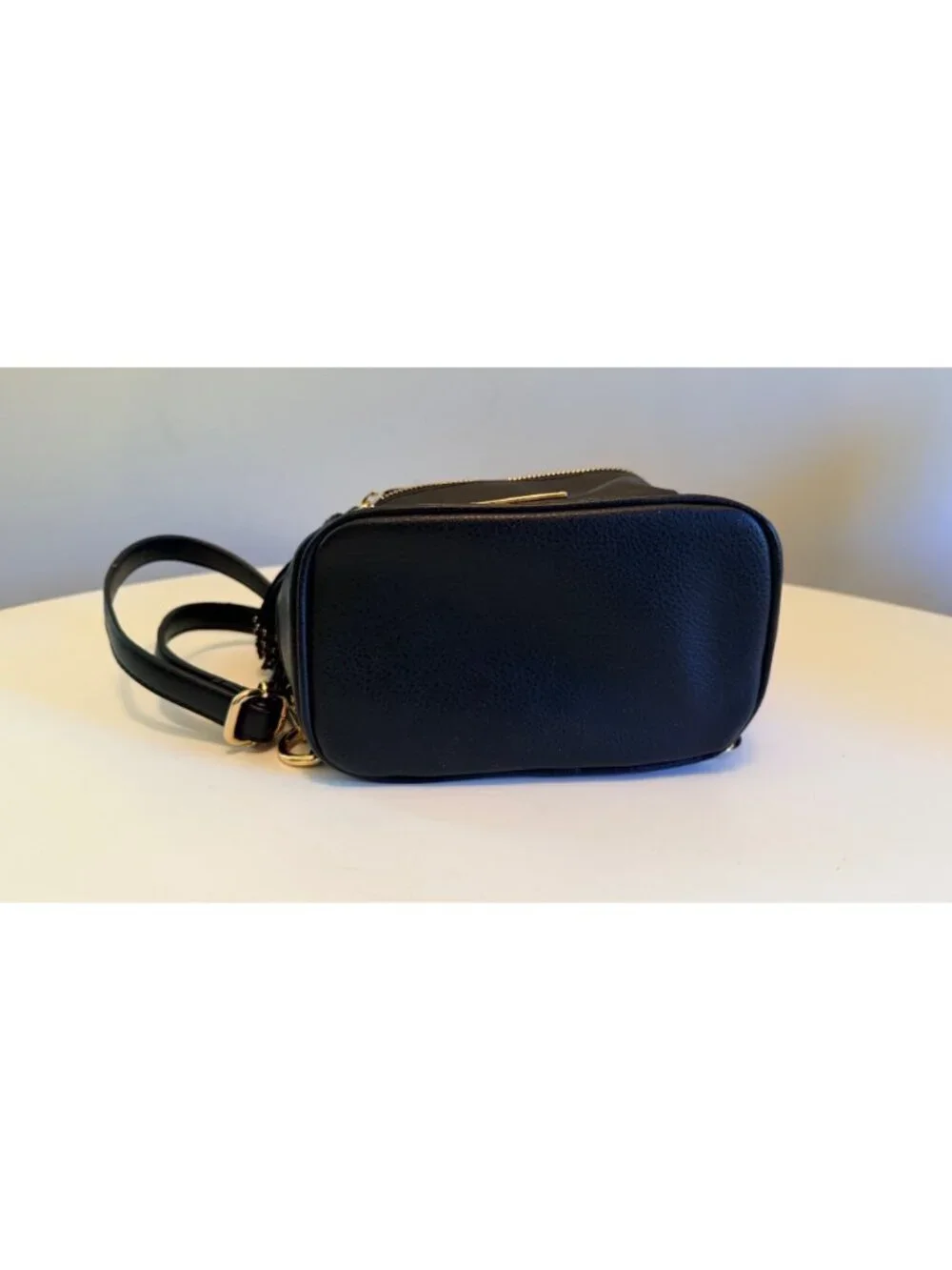 Bebe Black Mini Backpack Purse With Gold Studs & Tassel Accent